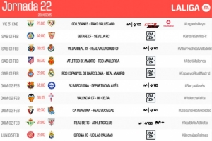 西甲第22轮时间：2月2日4点西班牙人vs皇马，21点巴萨vs阿拉维斯